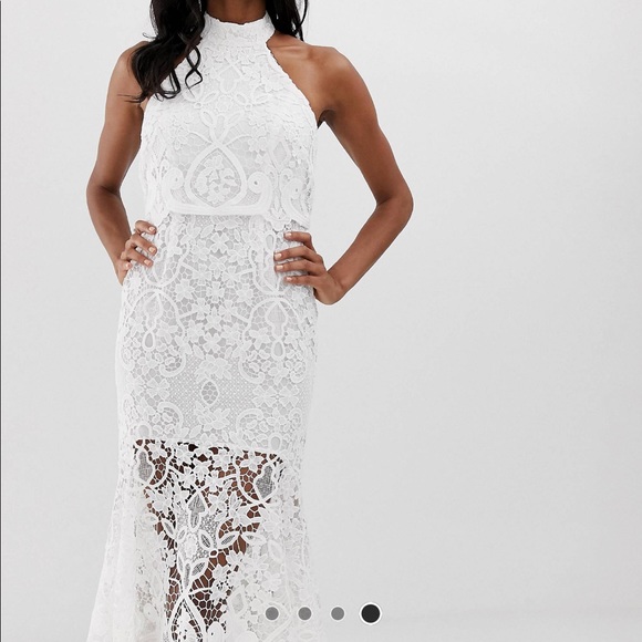 ASOS DESIGN high neck midi dress in guipure lace and peplum - Picture 2 of 5